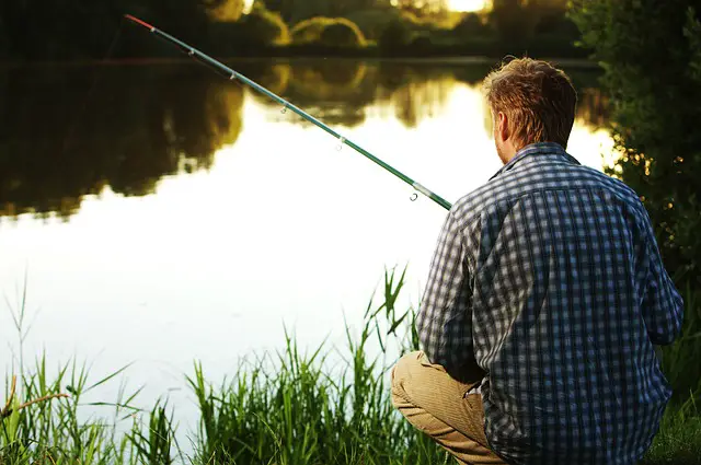 Men fishing on lake